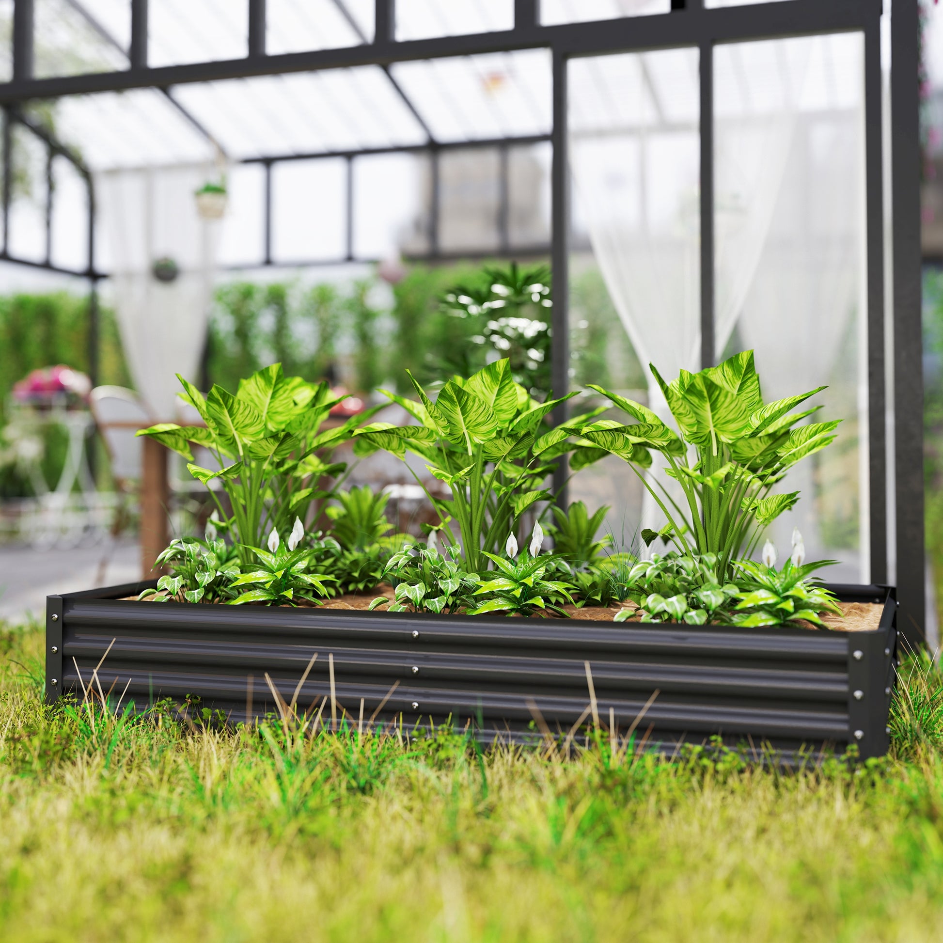 Outsunny Jardinera Elevada De Acero Galvanizado 180x90x30 Cm Gris Oscuro_4