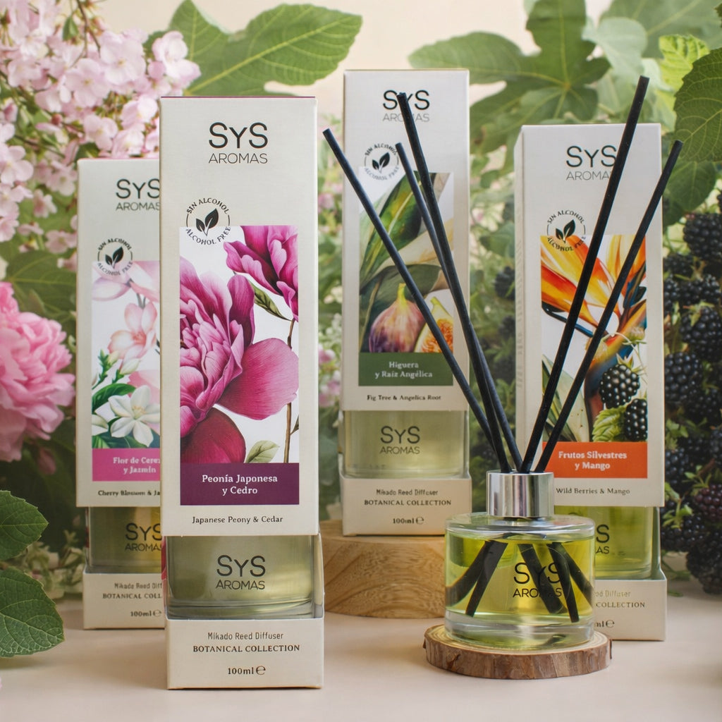 Sys Aromas Ambientador Mikado Peonía Japonesa y Cedro - Botanical - Sin Alcohol - Larga Duración - 100 Ml con 5 Varillas_2