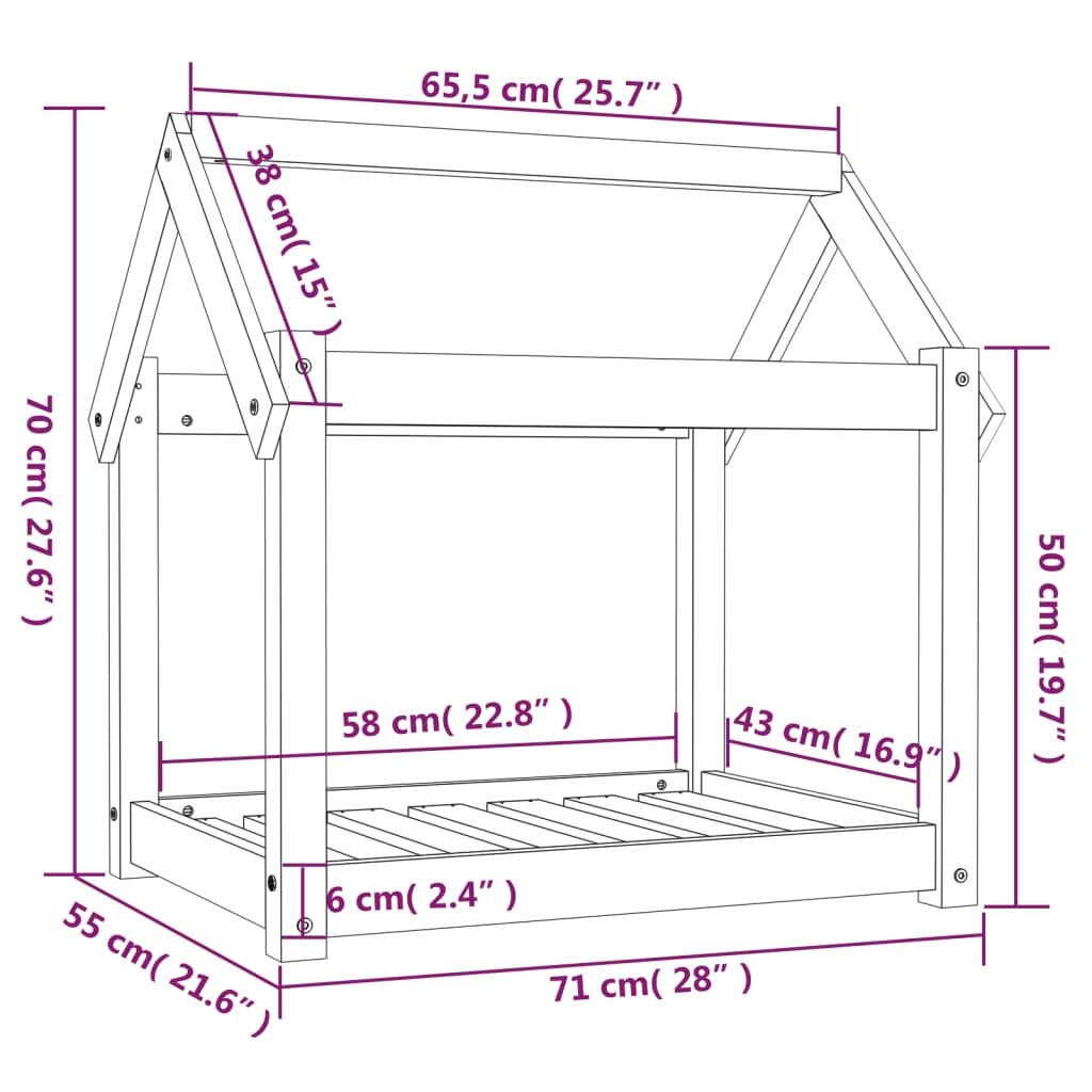 Vidaxl Cama Para Perros Madera Maciza De Pino Negro 71x55x70 Cm_2