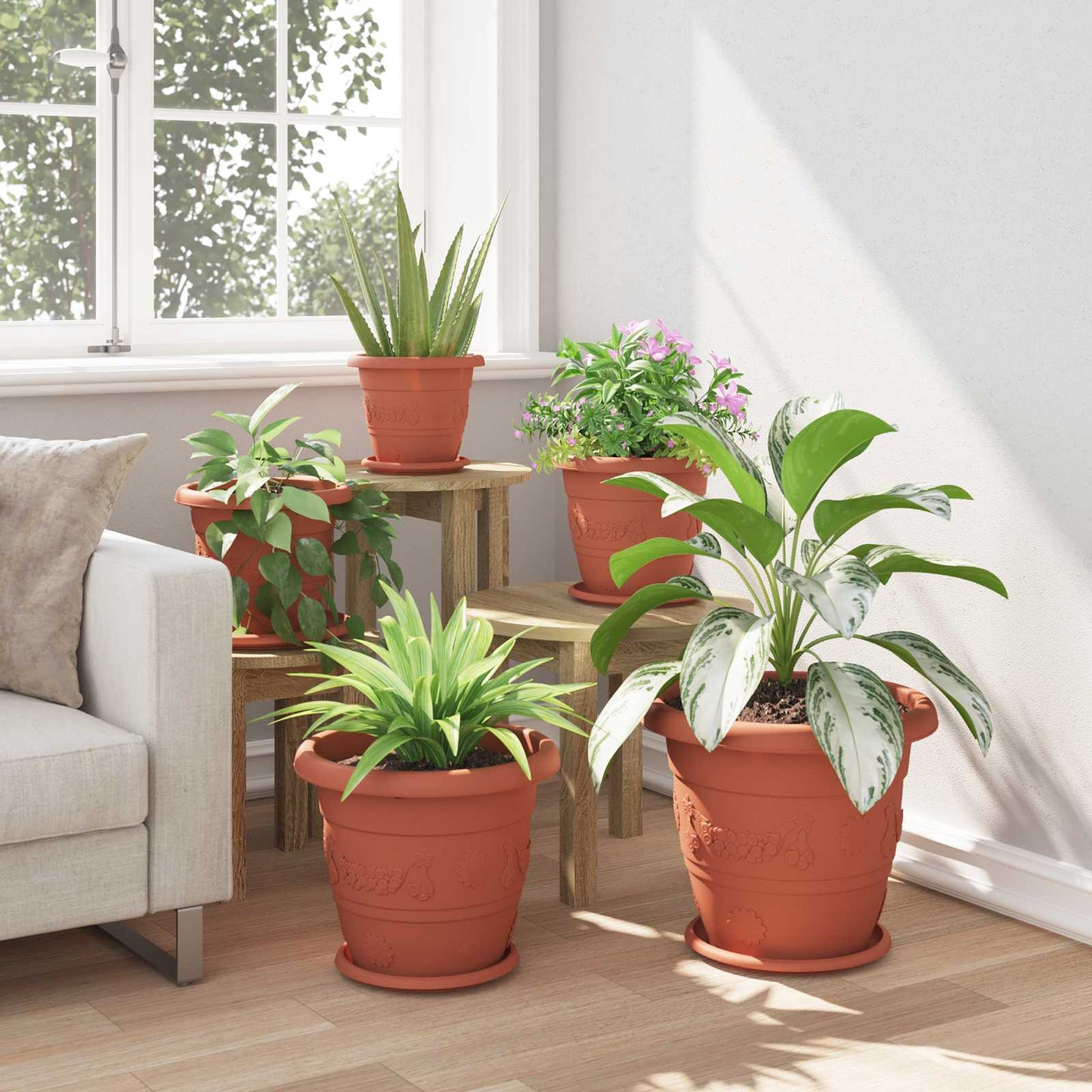 Macetas 6 Pcs Rojo Ladrillo Ø 34 X 28 Cm Plástico_3