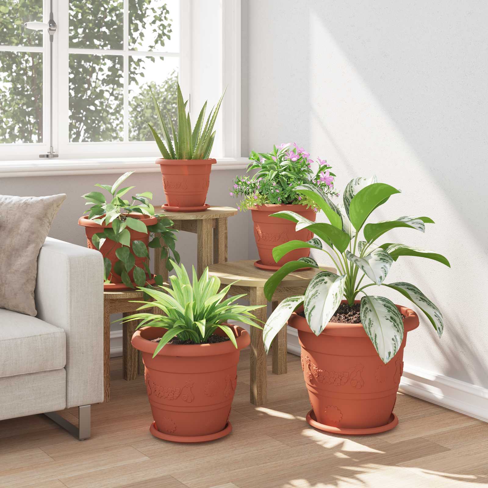Macetas 6 Pcs Rojo Ladrillo Ø 34 X 28 Cm Plástico_3