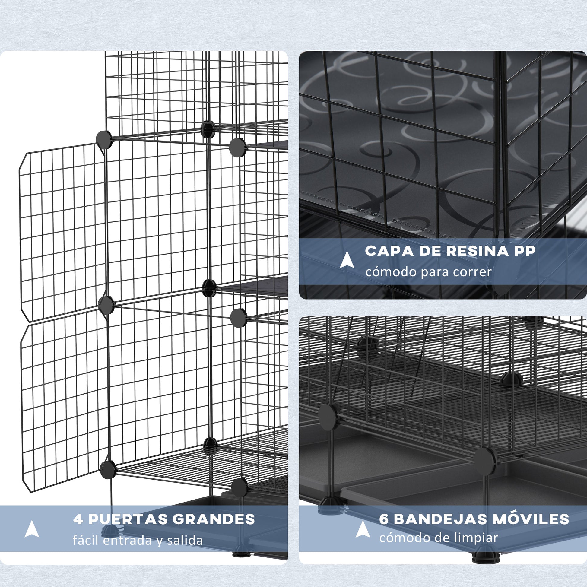 Pawhut Jaula Para Pequeños Animales Diy Con 4 Puertas 6 Bandejas 111x75x119 Cm_5