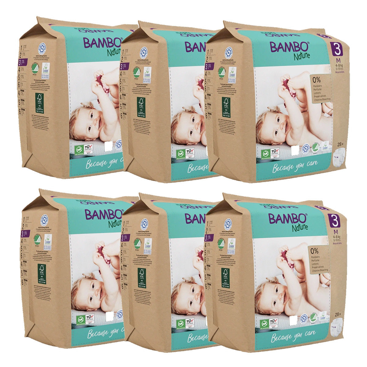 Pack Fraldas T3 (4-8kg) Bambo Nature 168 unidades