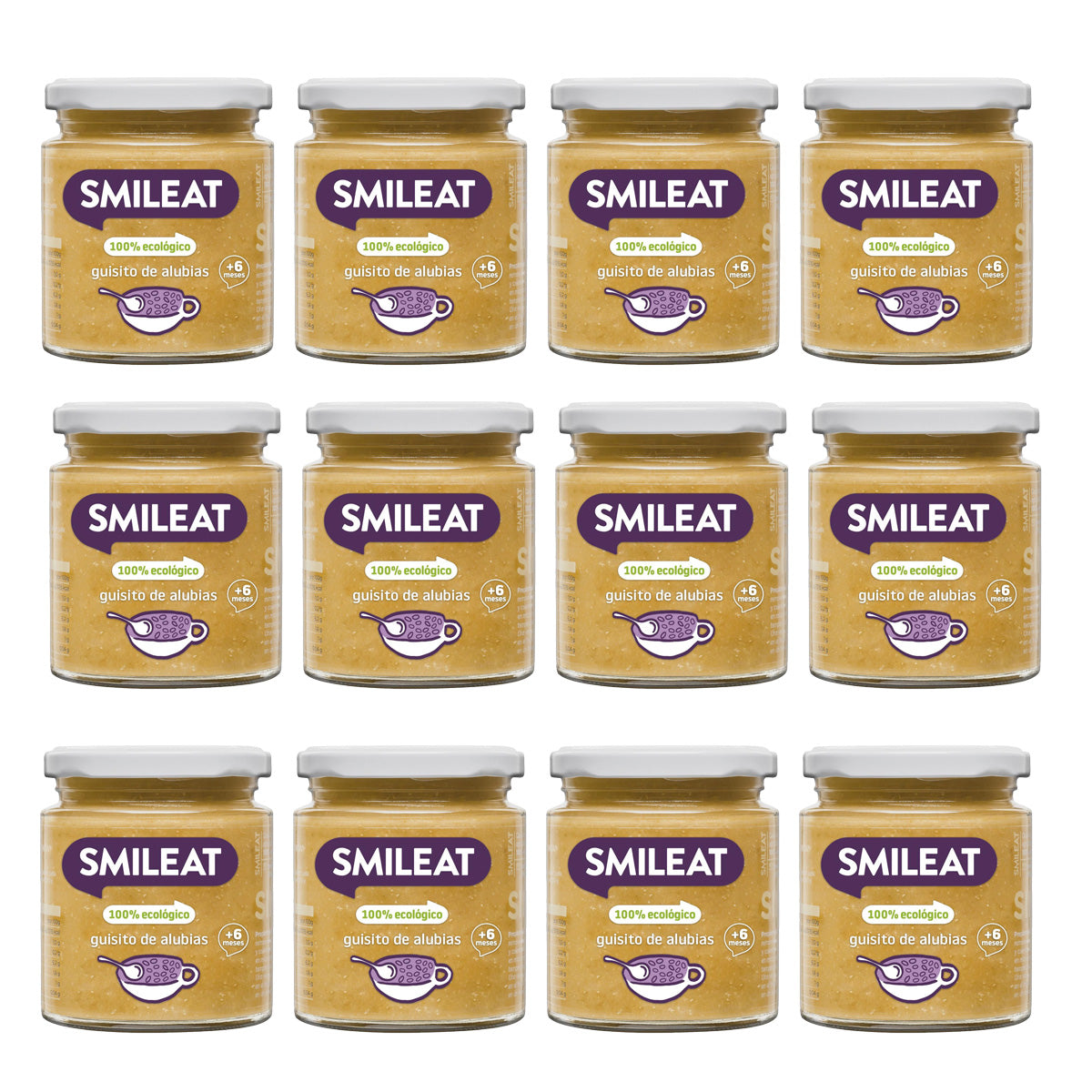 Embalagem de 12 frascos de feijão biológico Smileat, 230 g