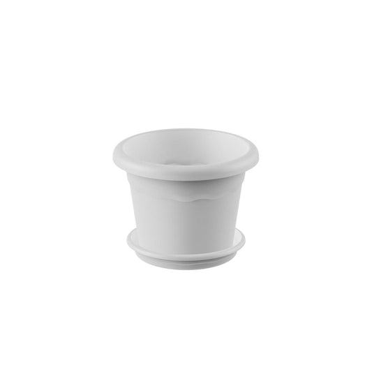 Vaso redondo Terra com pires branco embalagem 14 x 10 cm