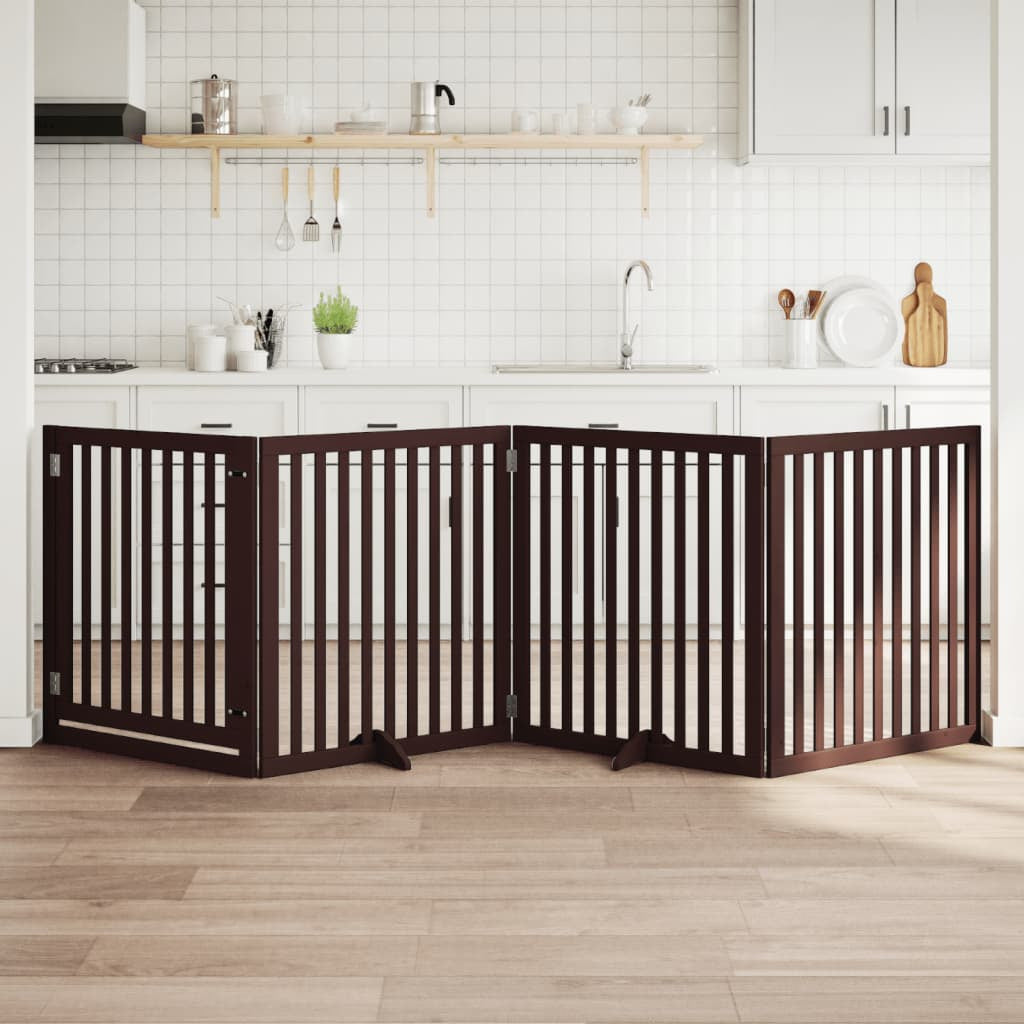 Vidaxl Puerta Para Perros Plegable 4 Paneles Madera Álamo Marrón 320cm_1