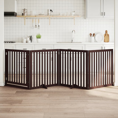 Vidaxl Puerta Para Perros Plegable 4 Paneles Madera Álamo Marrón 320cm_1