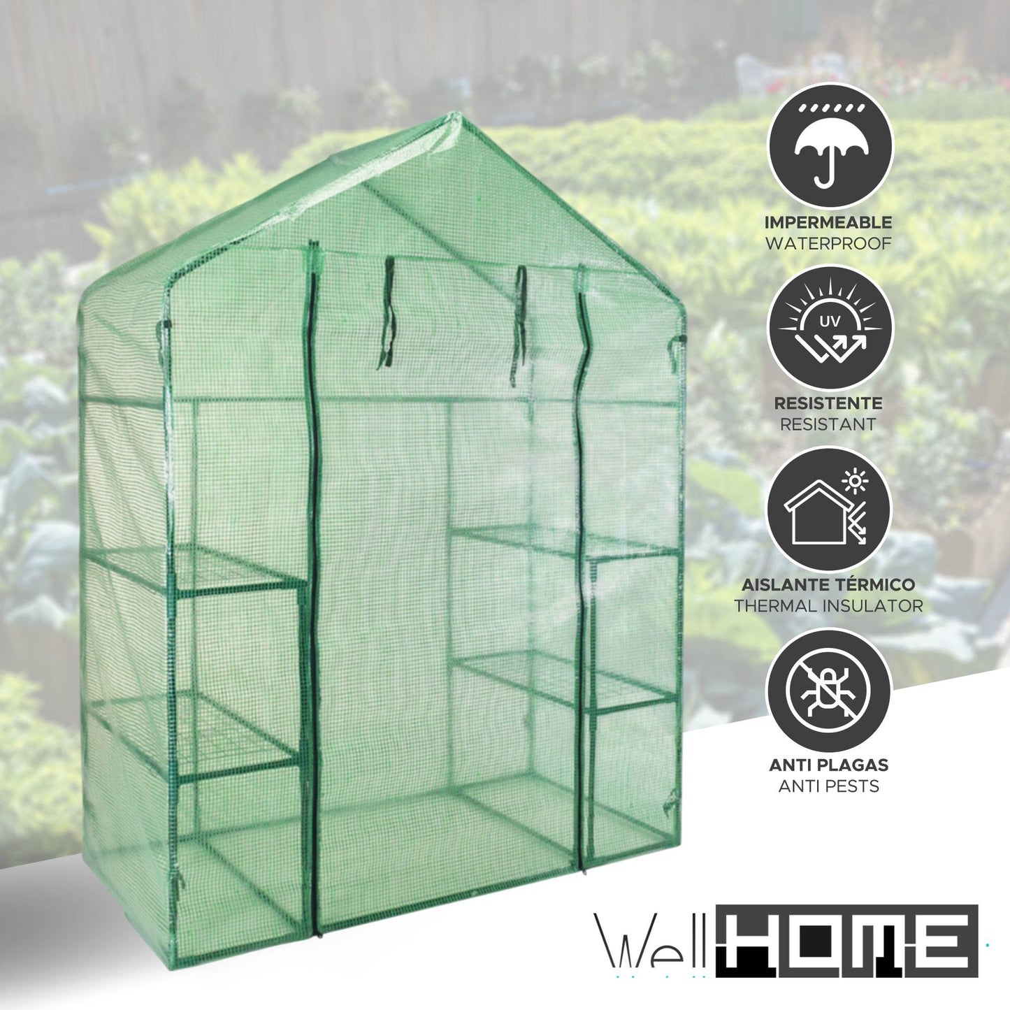 Well Home Invernadero Con Marco Metálico De 143x73x195cm Con Cubierte Pe En Color Verde_2