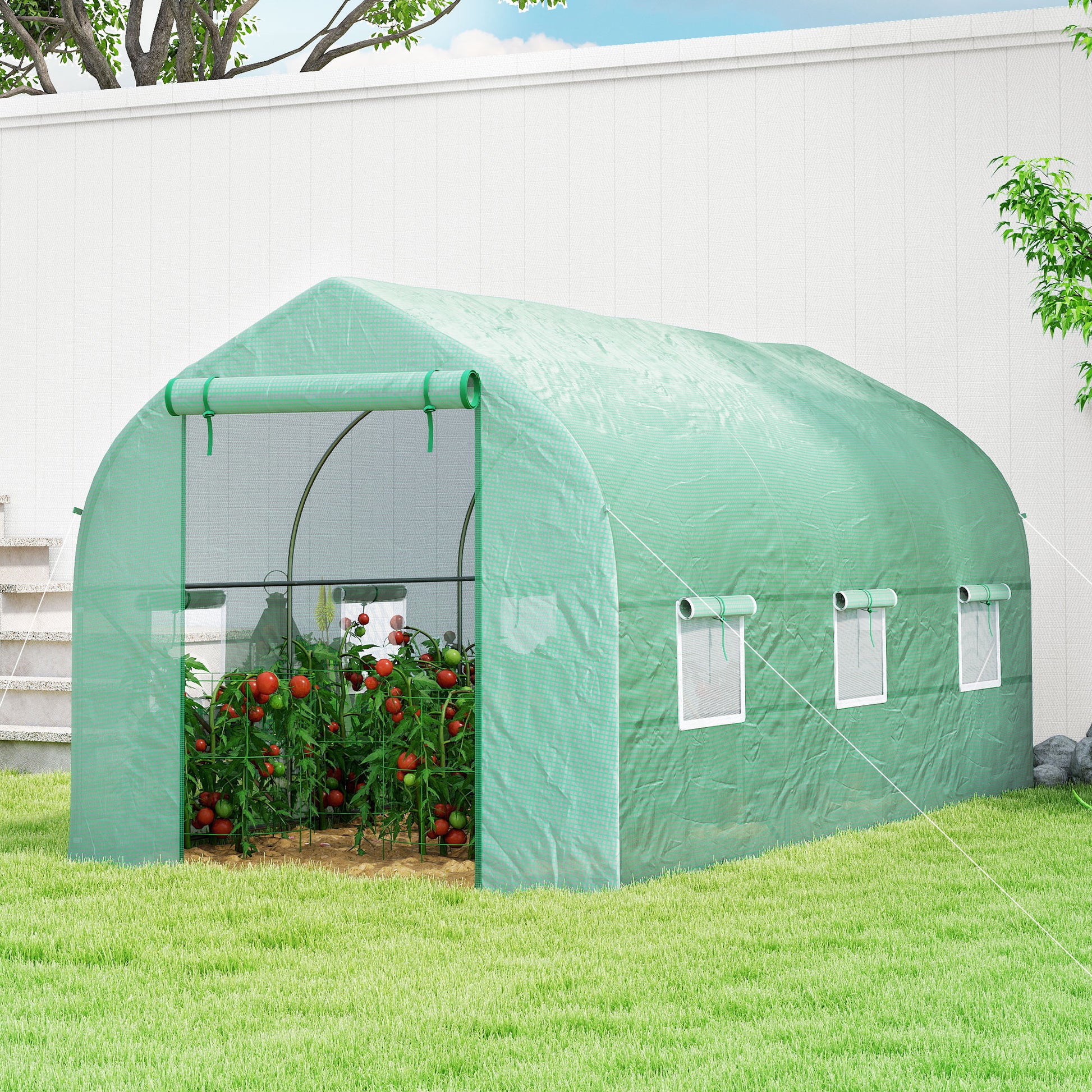 Homcom Invernadero De Túnel Jardín 4x2x2 M Con 6 Ventanas Y Puerta Verde_4