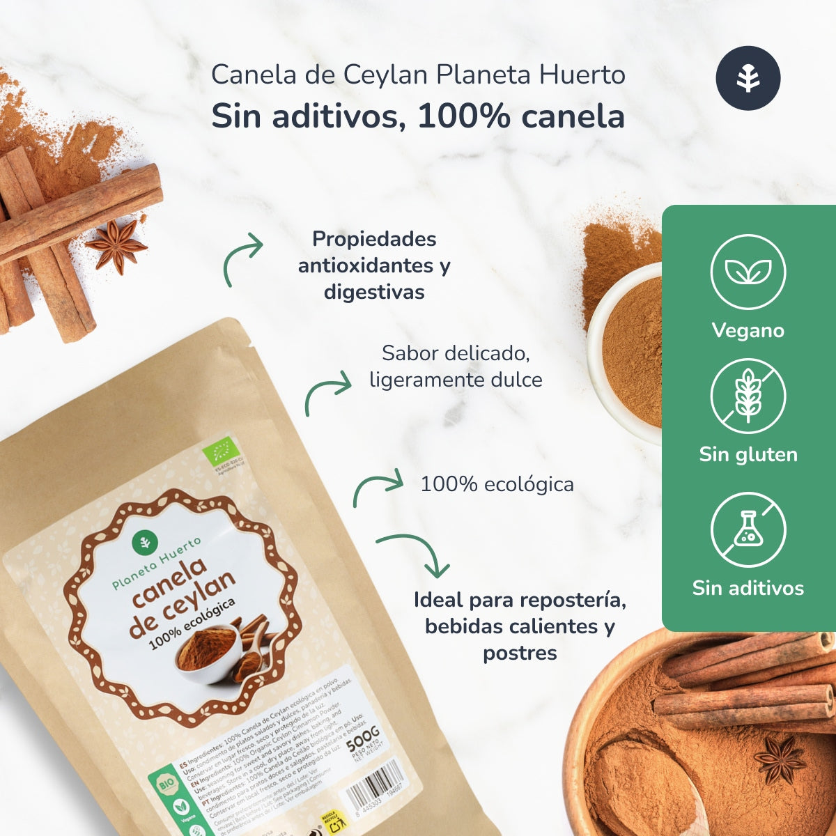 Canela em pó do Ceilão ECO Planeta Huerto 500 g