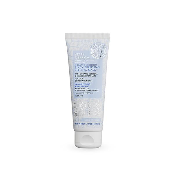 Máscara esfoliante preta purificante orgânica certificada Natura Siberica para pele oleosa e mista 75 ml