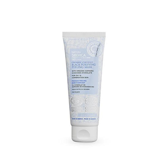 Máscara esfoliante preta purificante orgânica certificada Natura Siberica para pele oleosa e mista 75 ml