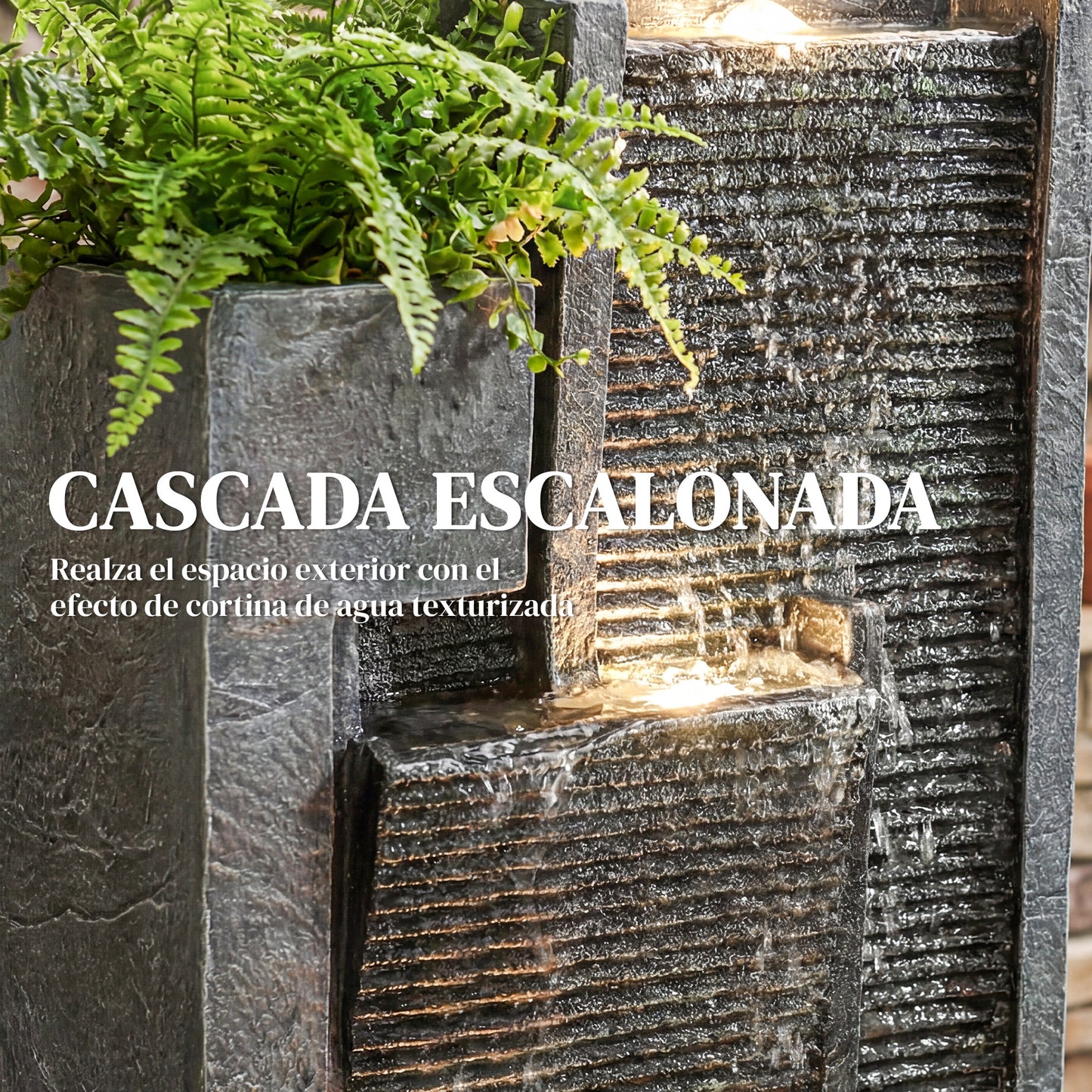 Outsunny Fuente De Agua En Cascada Con Luces Led Maceta Y Bomba 38x19x101 Cm_5