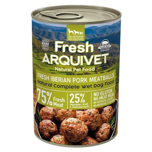 Almôndegas de Porco Fresco Arquivet 400g Ração húmida para cães com carne de porco ibérico, abóbora e feijão verde