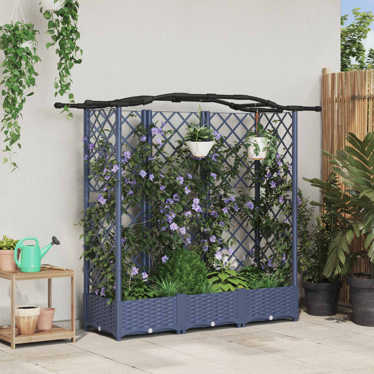 Cama Elevada Con Trellis Y Techo Gris 163 X 40 X 123 Cm Pp_1