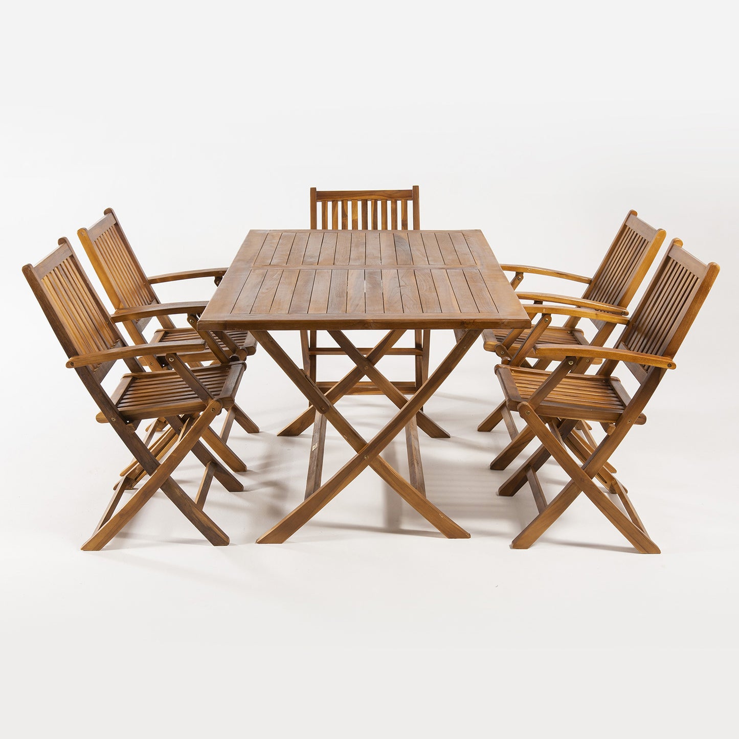 Conjunto Para Exterior De Madera Teca, Mesa Rectangular 150 Cm Y 6 Sillones Plegables, Madera Teca Grado A, Tratamiento Al Agua Aplicado_3