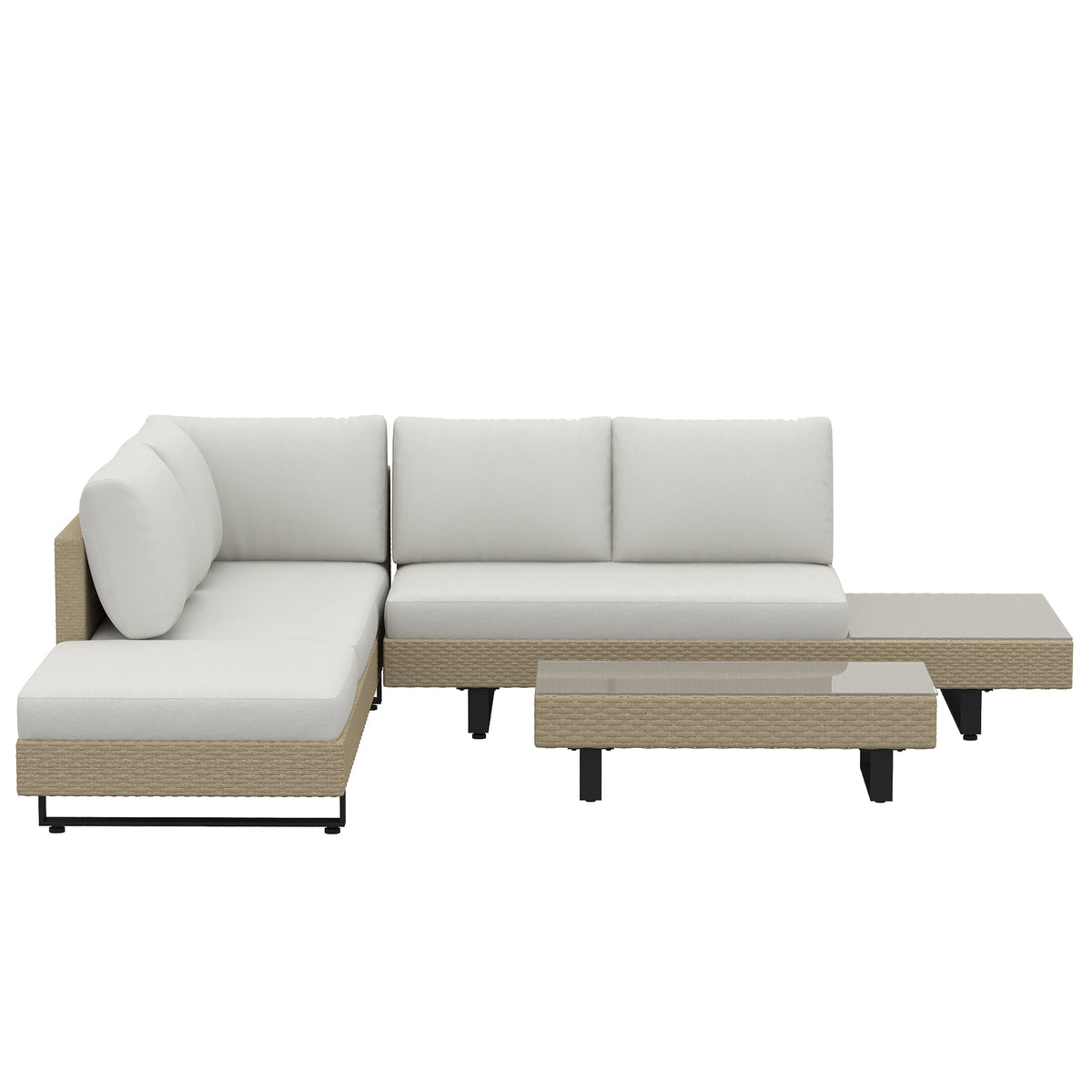 Conjunto De Jardín Outsunny Metal, Ratán Pe Beige 236x196x59 Cm_3