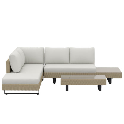 Conjunto De Jardín Outsunny Metal, Ratán Pe Beige 236x196x59 Cm_3