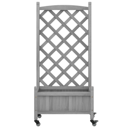 Jardinera Con Enrejado Y Ruedas Madera Maciza De Abeto Gris_3