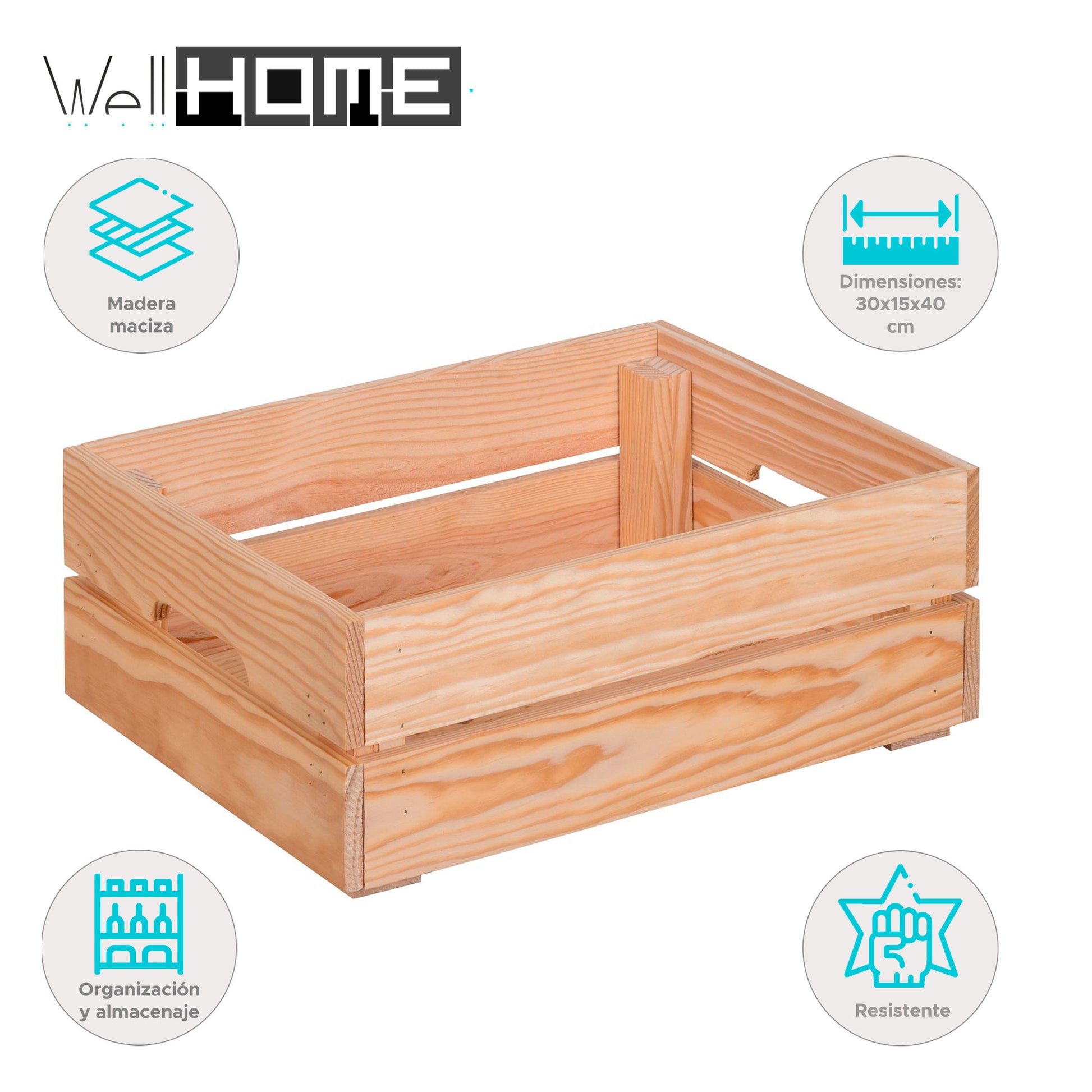 Caja De Madera Maciza Well Home Tono Natural 30x15x40 Cm_1