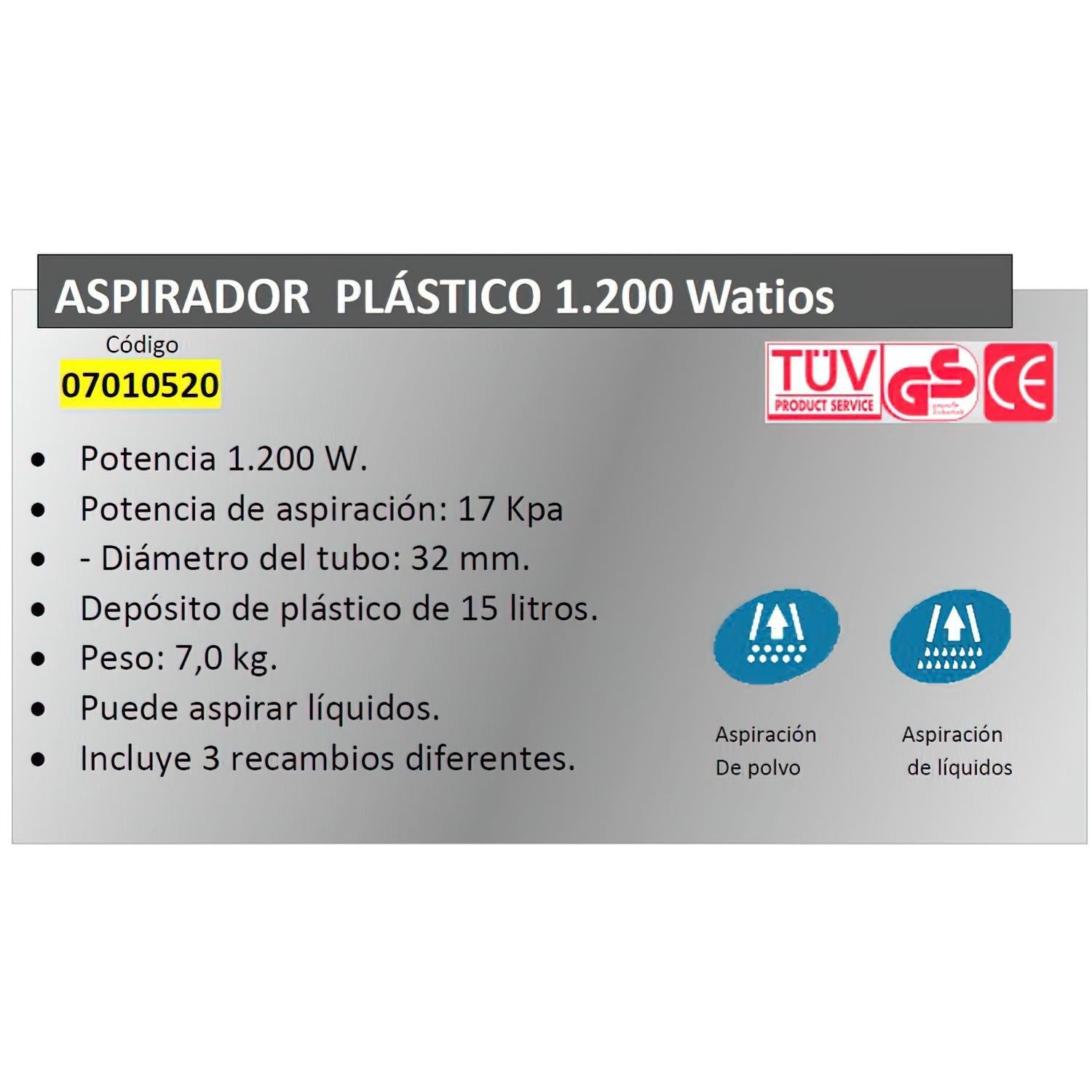 Aspirador  Yamato  Plastico 15 Litros / 1200 Watios_2