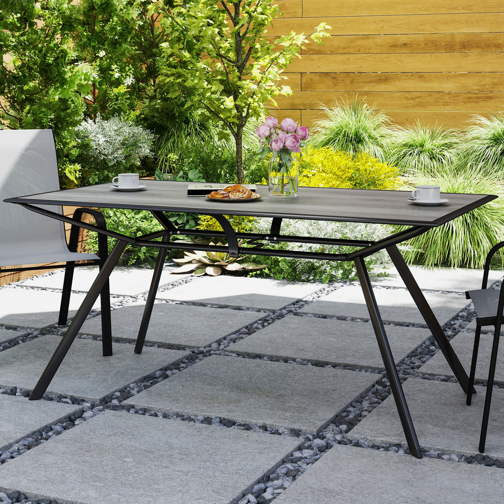 Outsunny Mesa De Jardín Exterior Con Encimera Imitación Madera Carga 70 Kg Gris_4