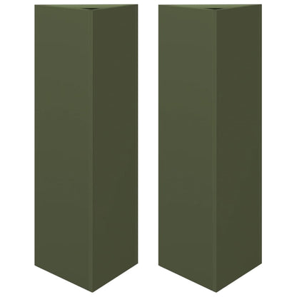 Jardineras Triangulares 2 Uds Acero Verde Oliva 30x26x75 Cm_0
