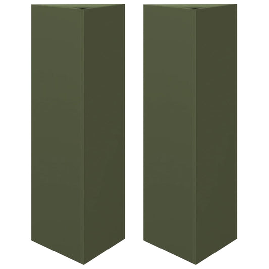 Jardineras Triangulares 2 Uds Acero Verde Oliva 30x26x75 Cm_0