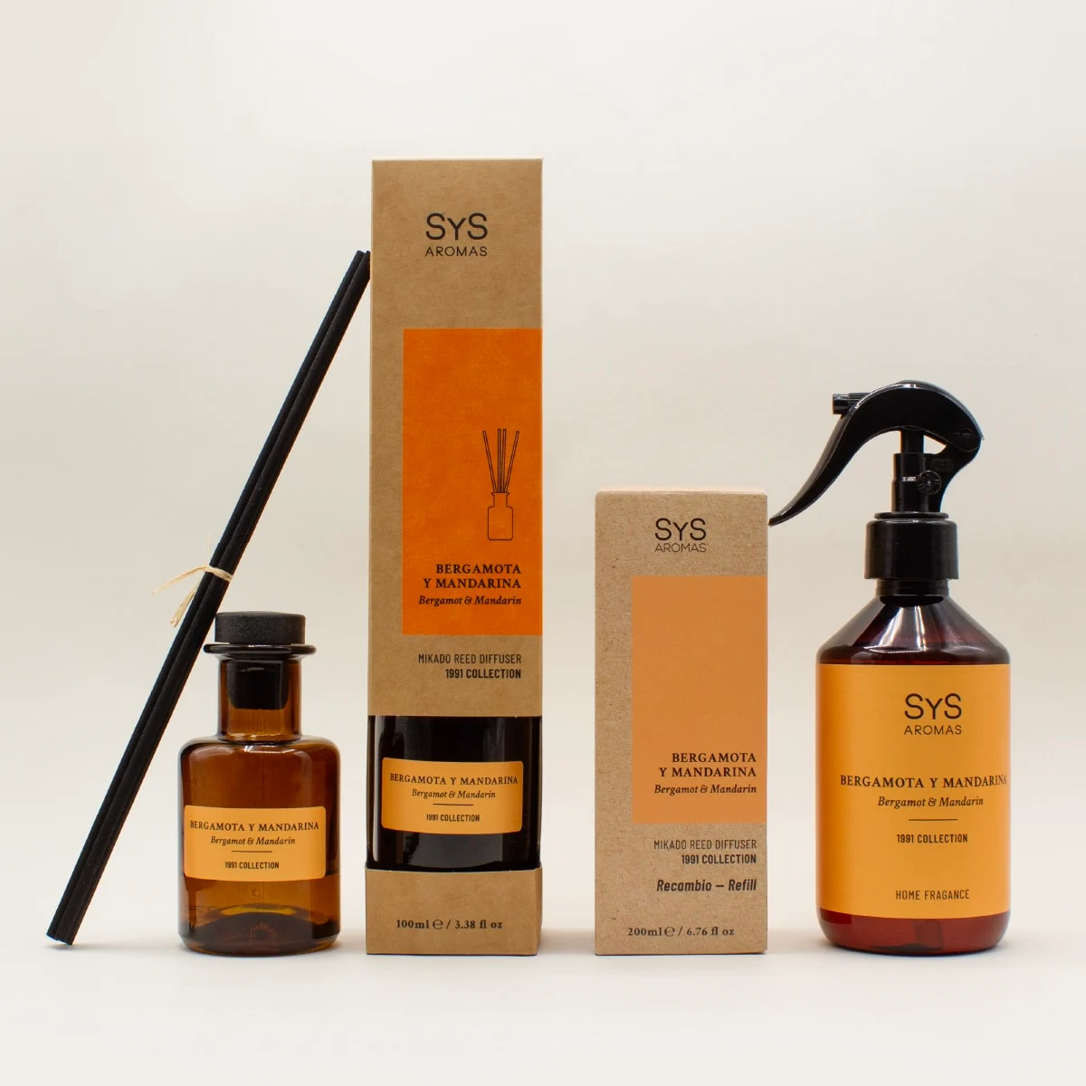 Recambio Mikado Bergamota y Mandarina SYS Aromas 200 ml | Con Palos | Colección 1991 | Aroma Cítrico y Herbal_1