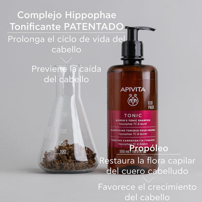Champô tonificante para mulher contra a queda de cabelo - Ecopack APIVITA, 500 ml