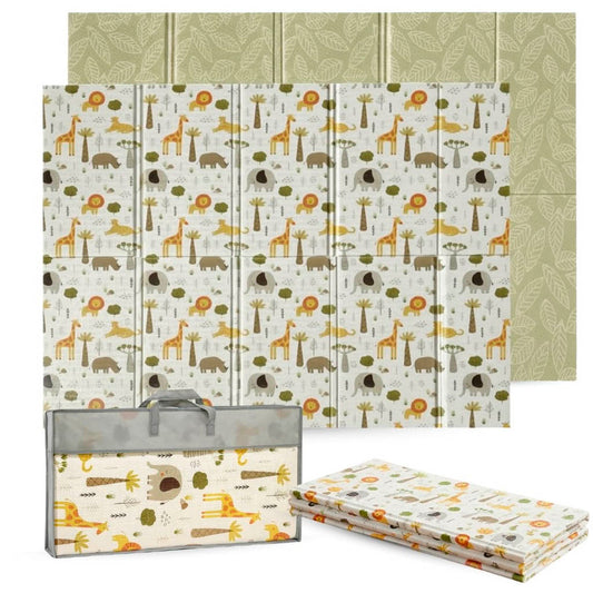 Bathby | Alfombra Plegable Para Bebé 200 × 150 Cm, Reversible Animales/hojas_0