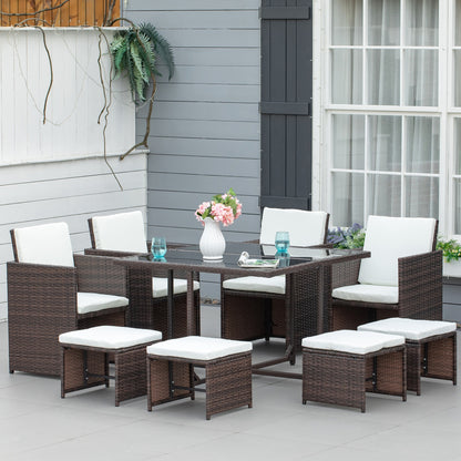 Outsunny Conjunto De Muebles Jardín Comedor 9 Piezas De Ratán Apilables Marrón_1
