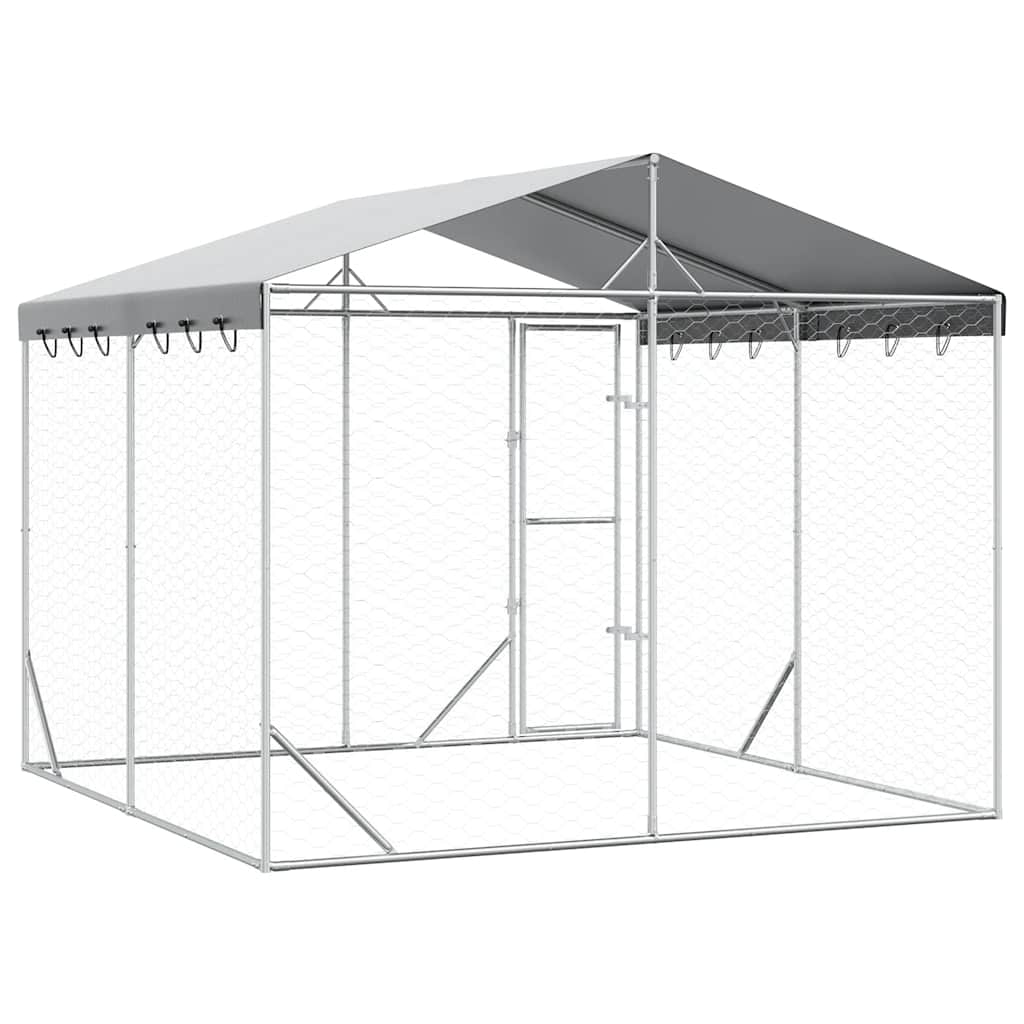 Perrera De Exterior Con Techo Acero Galvanizado Plata 3x3x2,5 M_5