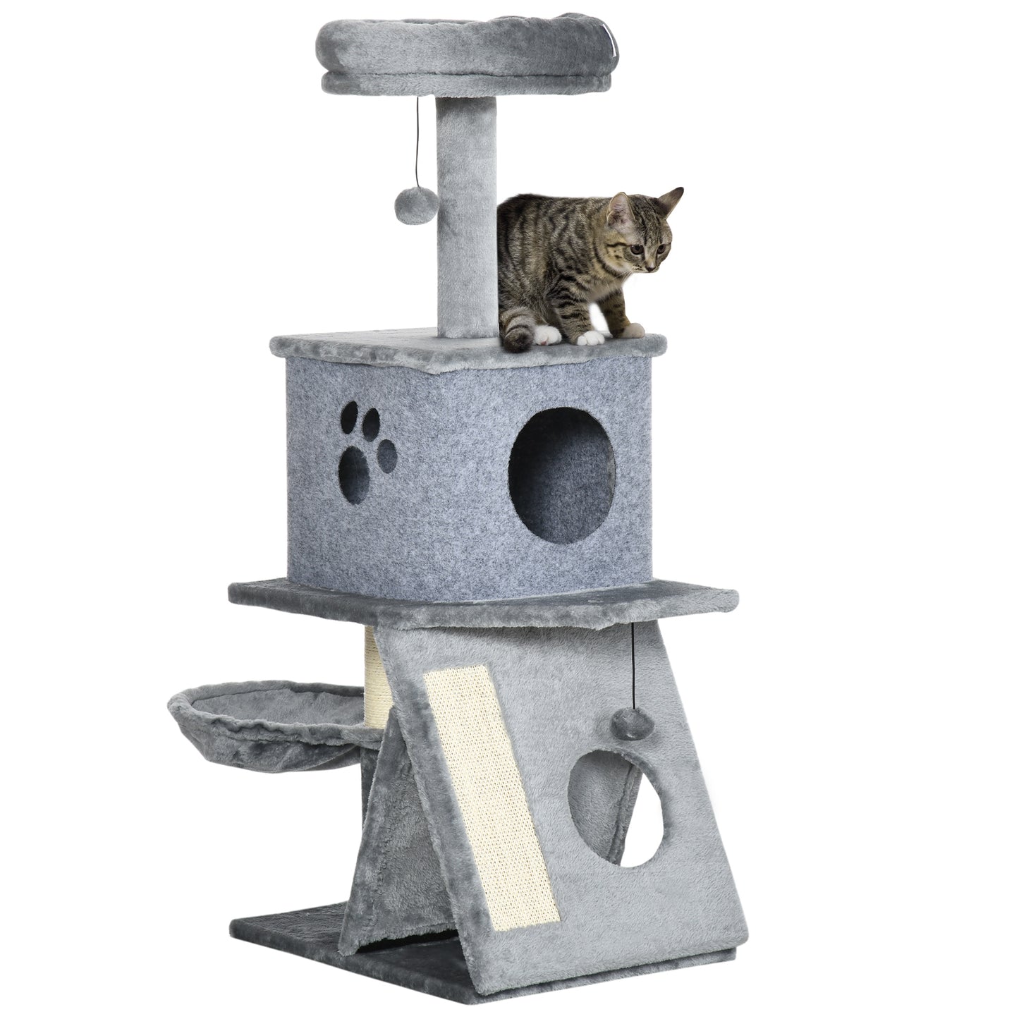 Pawhut Árbol Rascador Para Gatos Altura 111 Cm Cama Cueva Hamaca Bola Colgante_0