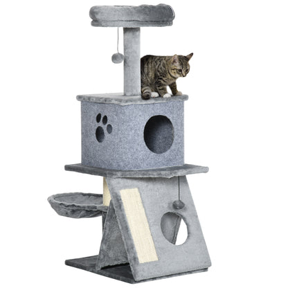 Pawhut Árbol Rascador Para Gatos Altura 111 Cm Cama Cueva Hamaca Bola Colgante_0