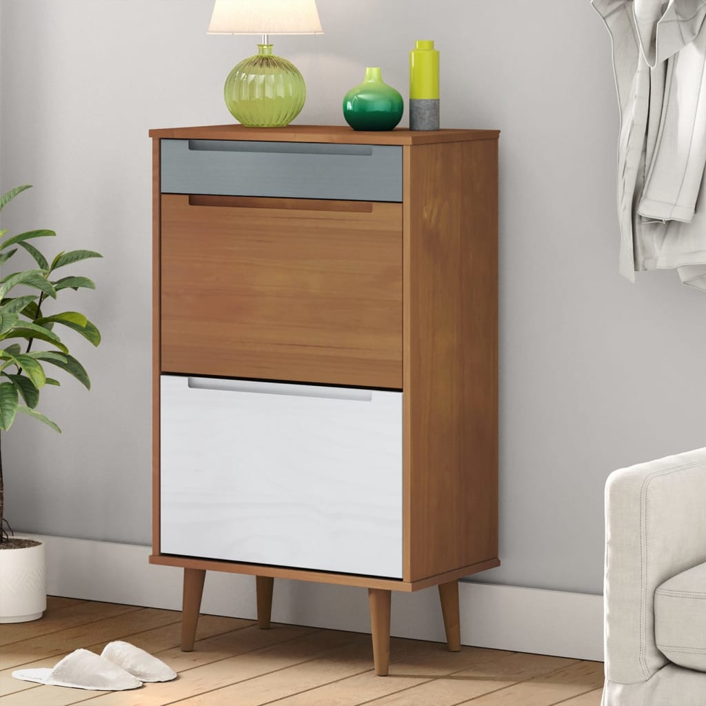 Zapatero Molde Madera Maciza De Pino Marrón 59,5x35x103 Cm / Vetonek_3