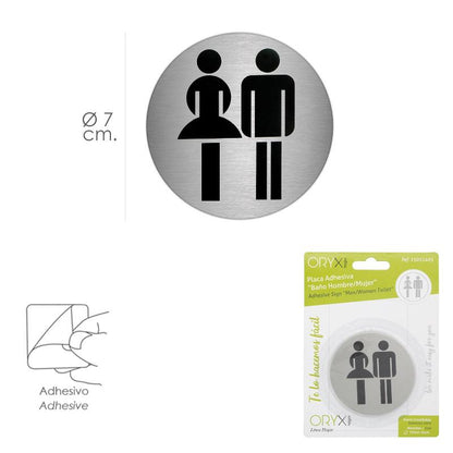 Placa Adhesiva Baño Mujer / Hombre Acero Inoxidable Ø 7 Cm.