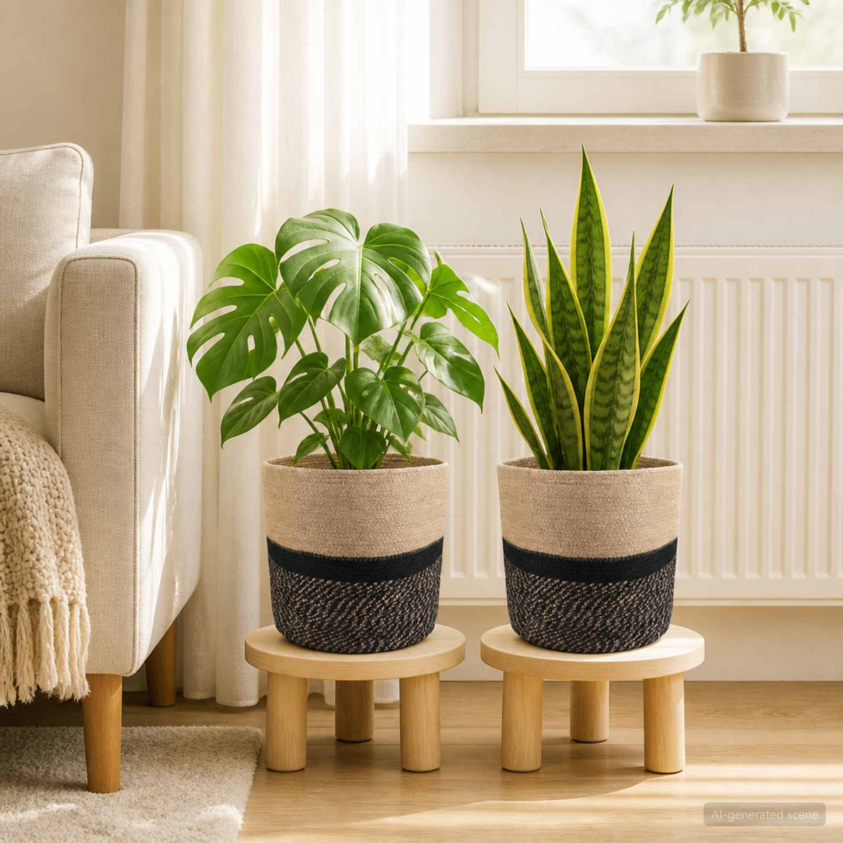 Set De Macetas De Planta 2 Uds. Natural Y Negro Ø 28 X 28 Cm_1