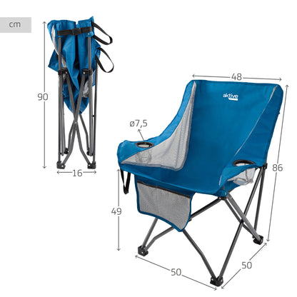 Pack 2 Sillones Plegables Camping Antivuelco Azul C/posavasos Y Bolsillo Aktive_3