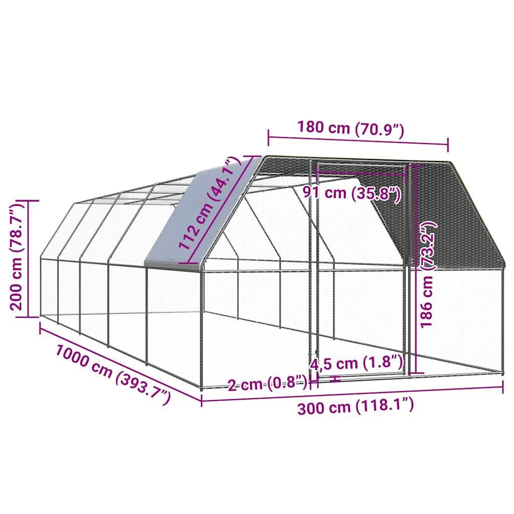 Vidaxl Jaula Gallinero De Acero Galvanizado 3x10x2 M_4