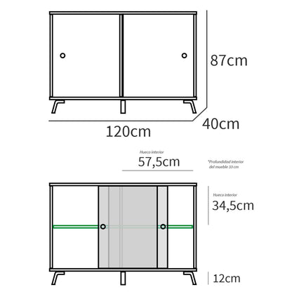 Aparador, Mueble Salón Auxiliar, Buffet, 2 Puertas Correderas 87x120x40 Cm Recibidor Moderno, Briebe, Lys, Blanco_4