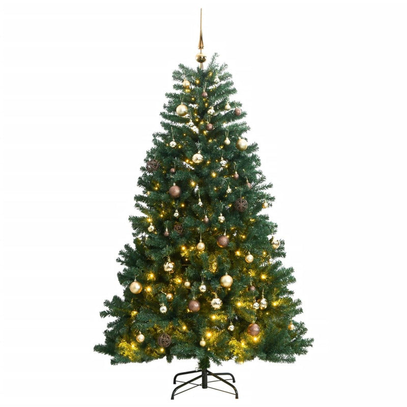Vidaxl Árbol De Navidad Artificial Con Bisagras 300 Led Y Bolas 210 Cm_0