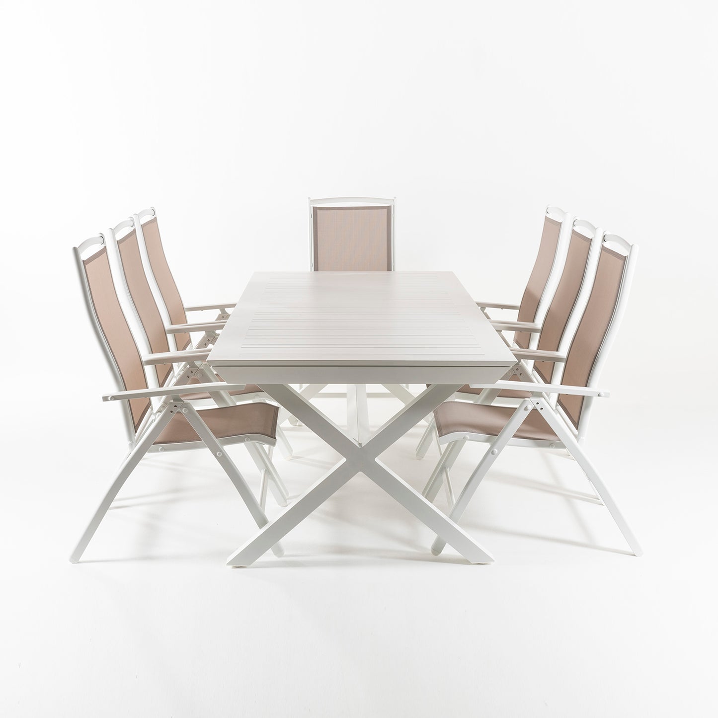 Conjunto Exterior Mesa Extensible 215/295 Cm Y 8 Sillones Reclinables Y Plegables, Aluminio Color Blanco, 8 Plazas_3