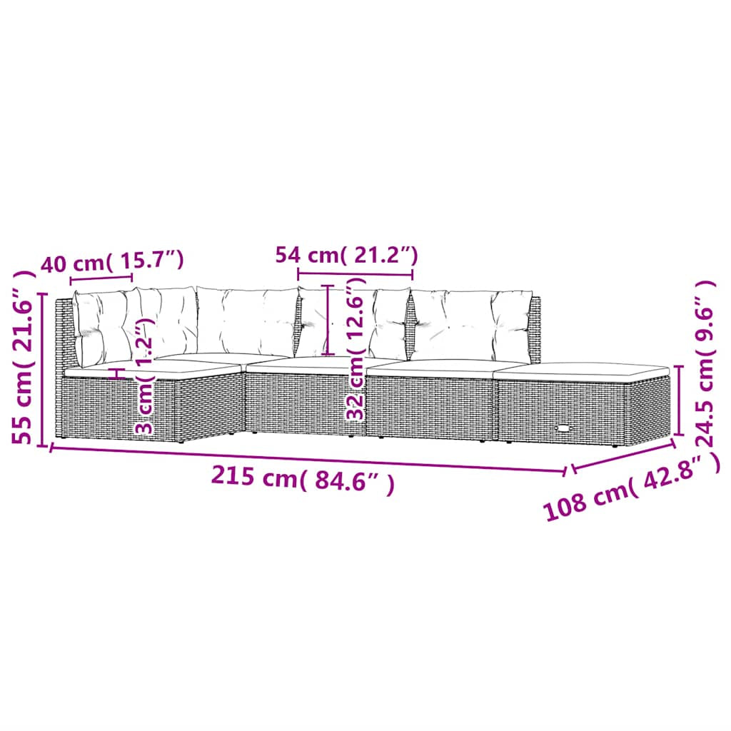 Vidaxl Set De Muebles De Jardín 5 Pzas Y Cojines Ratán Sintético Gris_2