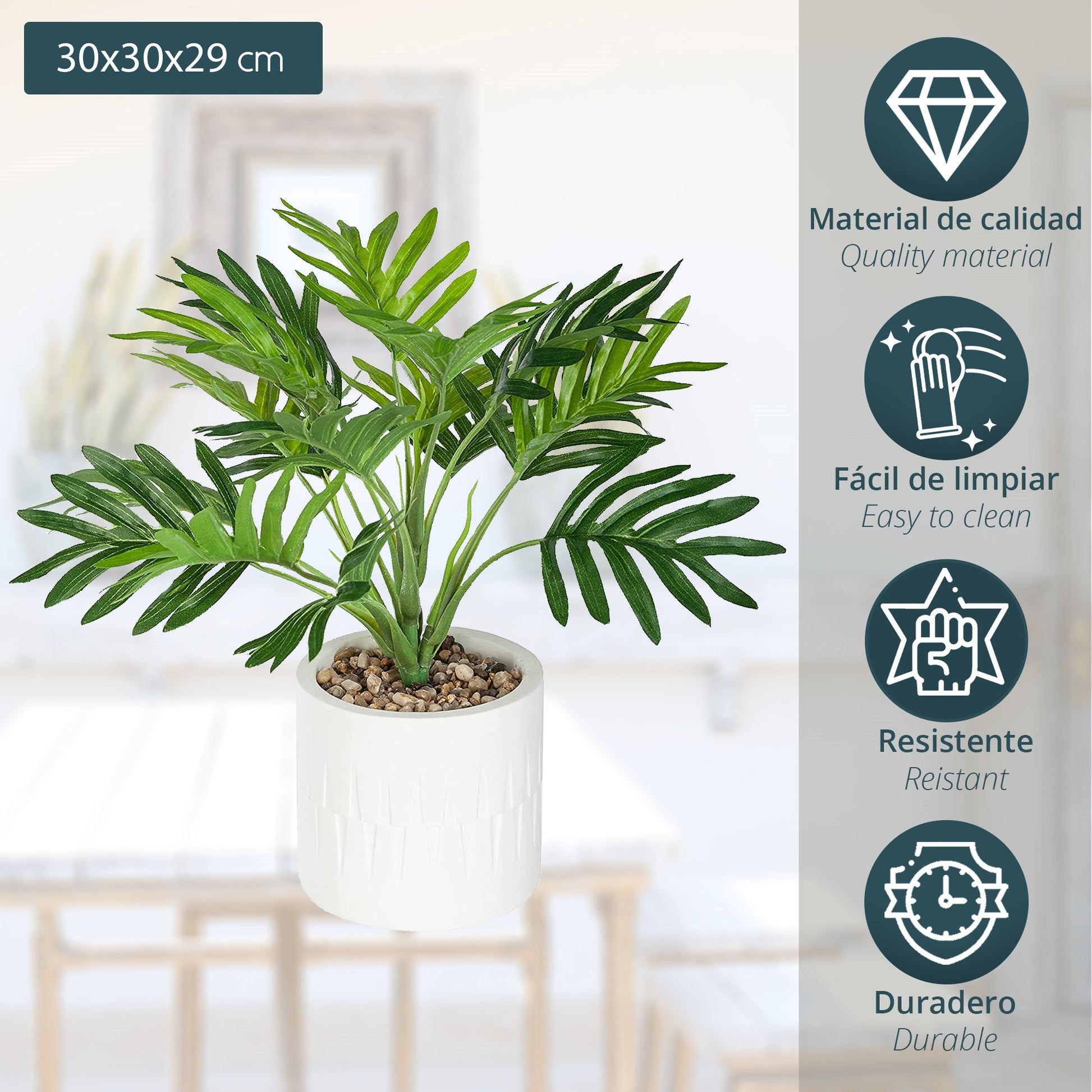 Palma Con Macetero De Cemento Blanco Etnik L.30 X P.30 X A 29, Verde