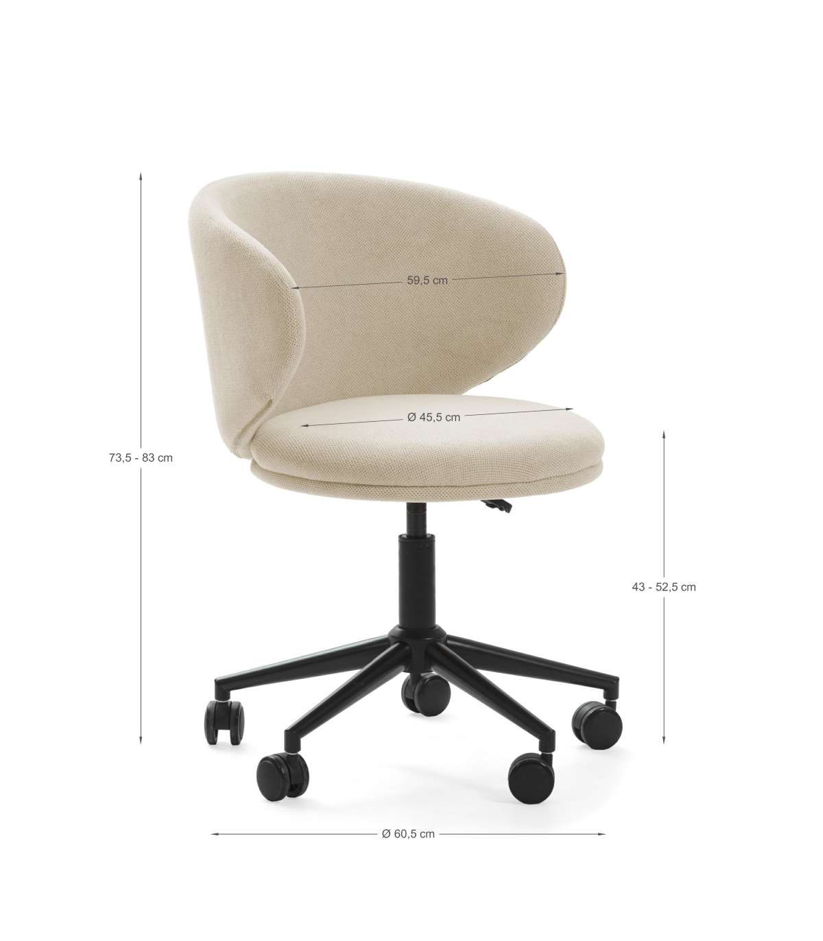 Sillón Despacho Giratorio Elevable Rebeca Acabado Beige, 60.5m(ancho) 73.5/83cm(altura) 6_3