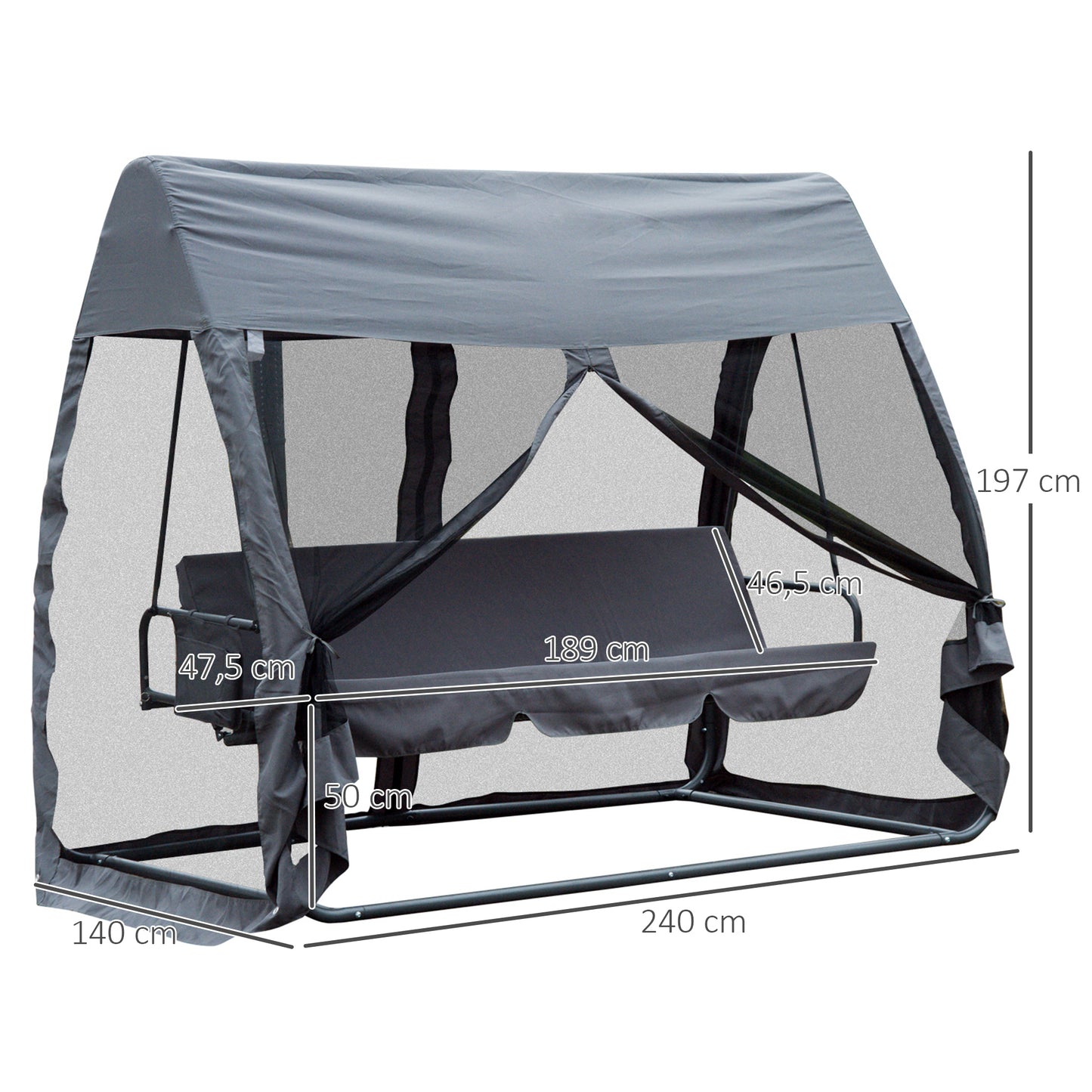 Outsunny Columpio Jardín 3 Plazas Convertible En Cama Con Mosquitera Puertas_2