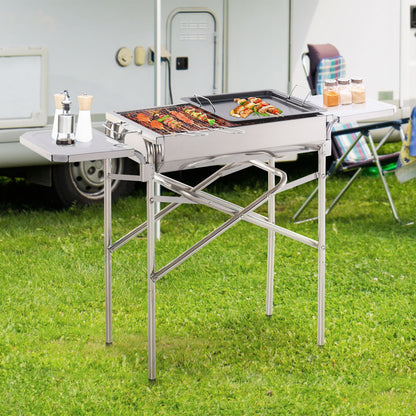 Outsunny Barbacoa De Carbón Portátil Acero Inoxidable Con 2 Estantes 104x30x68cm_1