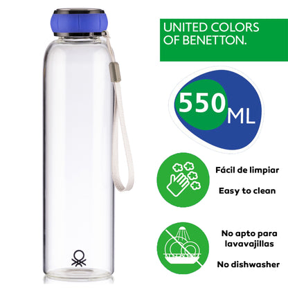 Botella De Agua 550ml Borosilicato Tapa Azul Casa Benetton_1