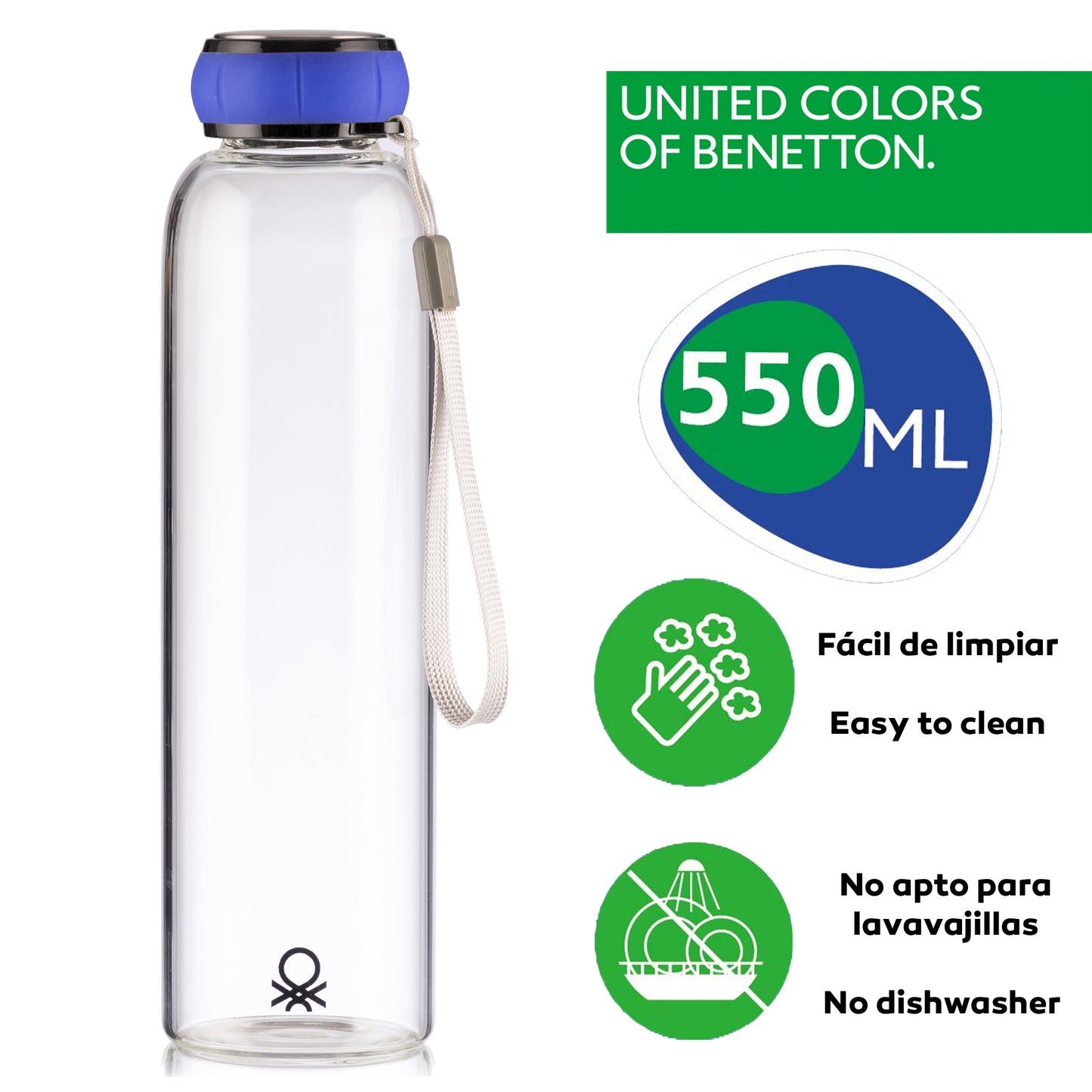 Set De 3 Unidades De Botella De Agua 550ml Borosilicato Tapa Azul Casa Benetton_1